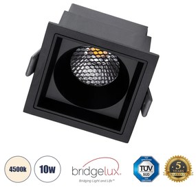 PLUTO-M 60274 Χωνευτό LED Spot Downlight TrimLess Μ8.4xΠ8.4cm 10W 1300lm 38° AC 220-240V IP20 Μ8.4 x Π8.4 x Υ5.9cm - Τετράγωνο - Μαύρο &amp; Anti-Glare HoneyComb - Φυσικό Λευκό 4500K - Bridgelux COB - 5 Years Warranty