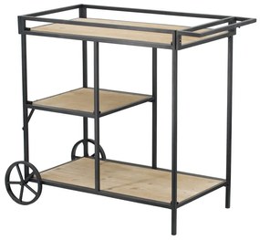 Artekko Bar Cart Μεταλλικό Μαύρο Τρόλεϊ Μπαρ με Ξύλινα Ράφια (82x40x68)cm