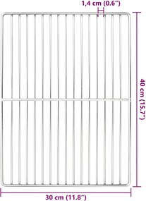 vidaXL Σχάρα ψησίματος 40 x 30 cm Ανοξείδωτο Ατσάλι Ασημί