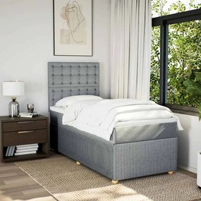 vidaXL Κρεβάτι Boxspring με Στρώμα Ανοιχτό Γκρι 90x190 εκ. Υφασμάτινο
