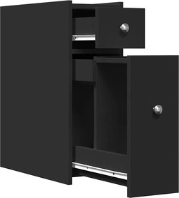 vidaXL Ντουλάπι Μπάνιου Στενό με Ροδάκια Μαύρο Επεξ. Ξύλο