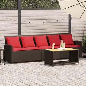 vidaXL Καναπές κήπου 5θέσιος με μαξιλάρια Brown Poly Rattan