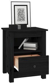 vidaXL Κομοδίνα 2 τεμ. Μαύρα 40x35x49 εκ. από Μασίφ Ξύλο Πεύκου