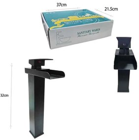 Sanitary Wares Μαύρη Μπαταρία Νιπτήρα με Ρουξούνι Καταρράκτη - Black Basin Faucet with Waterfall Spout