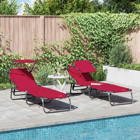 vidaXL Πτυσσόμενη ξαπλώστρα 2 pcs Κόκκινο 56 x 190 x 81εκ ύφασμα