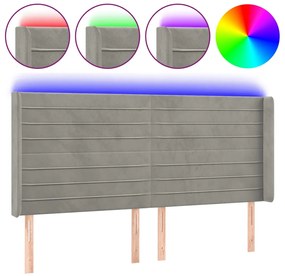 vidaXL Κεφαλάρι Κρεβατιού LED Ανοιχτό Γκρι 163x16x118/128εκ. Βελούδινο