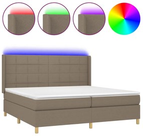 Κρεβάτι Boxspring με Στρώμα &amp; LED Taupe 200x200 εκ. Υφασμάτινο - Μπεζ-Γκρι