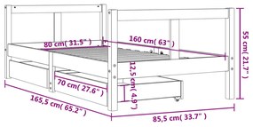 Πλαίσιο Παιδικού Κρεβατιού Συρτάρια Λευκό 80x160εκ. Ξύλο Πεύκου - Λευκό