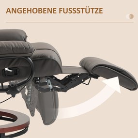 HOMCOM Πολυθρόνα Relax με Λειτουργία Ανάκλισης, Περιστρεφόμενη, έως 150 kg, Επένδυση από Τεχνητό Δέρμα, Ατσάλινο Πλαίσιο, Καφέ