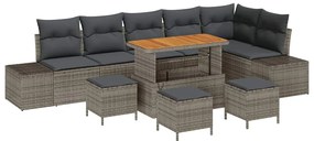 vidaXL Σετ Καναπέ Κήπου με μαξιλάρι 10 pcs Γκρι Πολυ ράταν