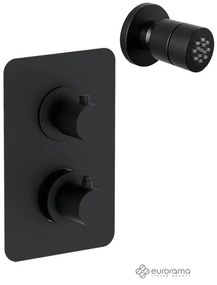 Eurorama TONDA Thermo Black matt Jet επίτοιχο+Θερμοστατικός μίκτης εντοιχισμού 2 ή 3 εξόδων με εκτροπέα με εκτροπέα