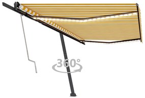 vidaXL Τέντα Αυτόματη με LED & Αισθ. Ανέμου Κίτρινο/Λευκό 500x350 εκ.