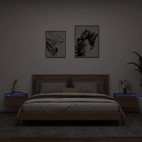 vidaXL Κομοδίνα Επιτοίχια με Φώτα LED 2 τεμ. Καφέ Δρυς