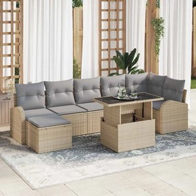 vidaXL Σετ Καναπέ Κήπου με μαξιλάρι 8 pcs Μπεζ Πολυ ράταν