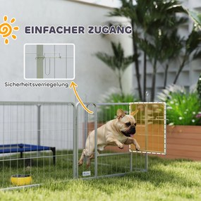 PawHut Περίφραγμα κατοικίδιων, φράχτης σκύλου, παιδική χαρά κατοικίδιων, ευέλικτα προσαρμόσιμο, ανοξείδωτος χάλυβας