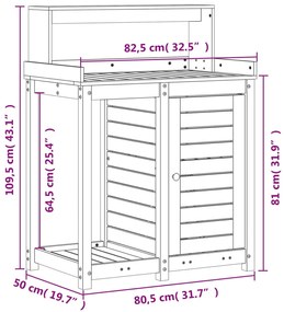 Τραπέζι Κηπουρικής με Ράφια Καφέ 82,5x50x109,5 εκ. Μασίφ Πεύκο - Καφέ