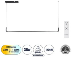 LINARIA 60921 Κρεμαστό Φωτιστικό Οροφής Design LED CCT 36W 4150lm 200° AC 220-240V-Εναλλαγή Φωτισμού μέσω Τηλεχειρι Globostar 60921 Μαύρο