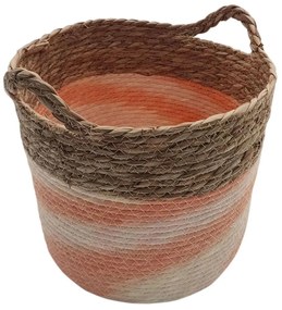 Καλάθι Με Ρίγα 00.06.61286 33x25-28cm Ψάθινο Natural-Orange Mat
