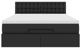 vidaXL Οθωμανικό κρεβάτι με στρώματα & LEDs Μαύρο Faux Leather