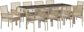 vidaXL Σέτ φαγητού για κήπο 11 pcs Μπεζ συνθετικό ρατάν