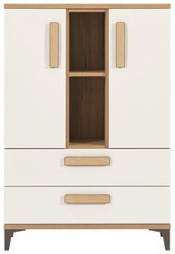 Σιφονιέρα Orlando Y102, Γυαλιστερό λευκό, Ελαφριά δρυς, Με συρτάρια και ντουλάπια, 116x79x40cm