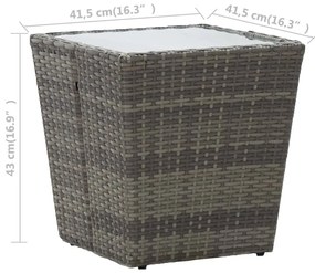 Τραπέζι Βοηθητικό Γκρι 41,5x41,5x43 εκ. Συνθ.Ρατάν/Ψημένο Γυαλί - Γκρι