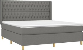 vidaXL Κρεβάτι Boxspring με Στρώμα Σκούρο Γκρι 180x200 εκ Υφασμάτιν