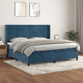 vidaXL Κρεβάτι Boxspring με Στρώμα Σκούρο Μπλε 200x200 εκ. Βελούδινο