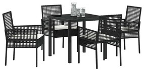 vidaXL Σέτ φαγητού για κήπο με μαξιλάρι 5 pcs Μαύρο Πολυ ράταν