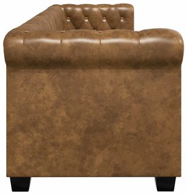 vidaXL Καναπές Τριθέσιος Chesterfield Καφέ από Συνθετικό Δέρμα