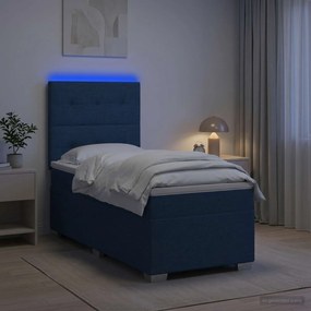 vidaXL Κρεβάτι box spring με στρώμα Μπλε 90 x 200 cm Ύφασμα
