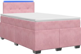 vidaXL Κρεβάτι Box Spring με Στρώμα και LED Ροζ 120 x 200 cm Βελούδο