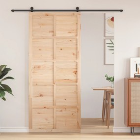 vidaXL Πόρτα αχυρώνα Καφέ 80 x 210 cm Μασίφ ξύλο πεύκου