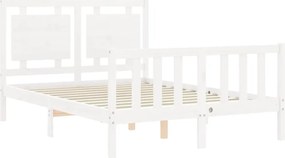 vidaXL Πλαίσιο Κρεβατιού με Κεφαλάρι Λευκό Μασίφ Ξύλο Small Double