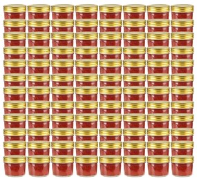 vidaXL Βάζα Μαρμελάδας 96 τεμ. 110 ml Γυάλινα με Χρυσά Καπάκια