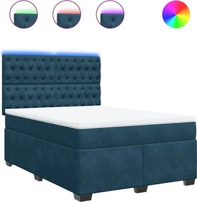 vidaXL Κρεβάτι Boxspring με Στρώμα Μπλε 140x200 εκ. Βελούδινο