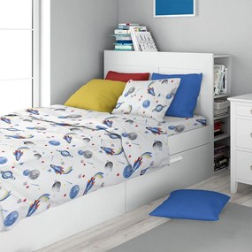 Σεντόνια Παιδικά Space Mission 184 (Σετ 3τμχ) White-Blue DimCol Μονό 160x240cm 100% Βαμβάκι