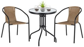 OUTDOOR DINING SET CAMEL  3PCS BLACK METAL-RATTAN NATURAL