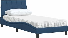 vidaXL Κρεβάτι με Στρώμα Hanko Μπλε 90x200 εκ.Υφασμάτινο