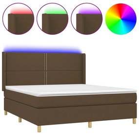 vidaXL Κρεβάτι Boxspring με Στρώμα &amp; LED Σκ.Καφέ 180x200εκ. Υφασμάτινο