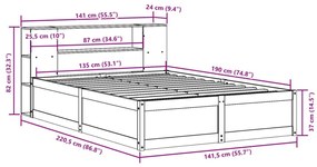 Σκελετός Κρεβ. Χωρίς Στρώμα Καφέ Κεριού 135x190 εκ Μασίφ Πεύκο - Καφέ
