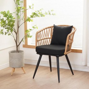 Καρέκλα - Πολυθρόνα Naoki pe rattan -metal σε Φυσικό με μαύρα πόδια/μαξιλάρι 62x60x80 εκ. 62x60x80 εκ.