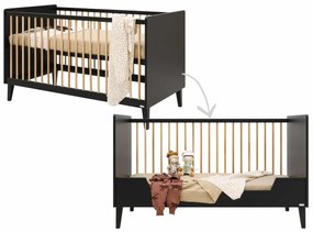 Βρεφικό Κρεβάτι Xem 70x140cm  Matt Black + Oak ToiToiKids