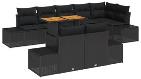 vidaXL Σετ Τραπεζαρίας Κήπου 9 Τεμαχίων Με Μαξιλάρια Μαύρο Πολυ Ρατάν Ακακίας