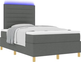 vidaXL LED Κρεβάτι με βάθρο Σκούρο Γκρι 120 x 190 cm ύφασμα