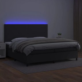 vidaXL Κρεβάτι Boxspring με Στρώμα &amp; LED Μαύρο 200x200 εκ. Συνθ. Δέρμα
