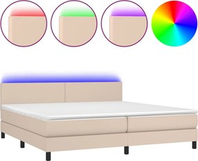 vidaXL Κρεβάτι Boxspring Στρώμα&amp;LED Καπουτσίνο 200x200 εκ. Συνθ. Δέρμα