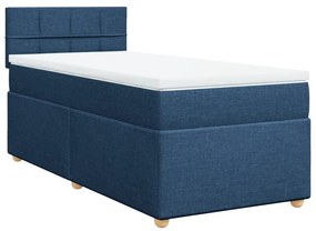 Κρεβάτι Boxspring με Στρώμα Μπλε 90x200 εκ.Υφασμάτινο - Μπλε