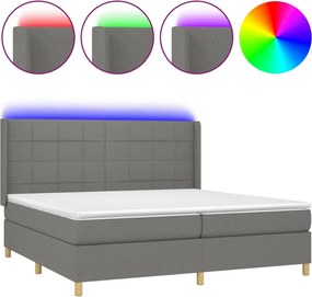 vidaXL Κρεβάτι Boxspring με Στρώμα &amp; LED Σκ.Γκρι 200x200εκ. Υφασμάτινο