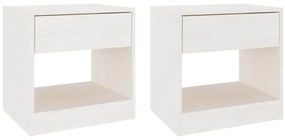 vidaXL Κομοδίνα 2 τεμ. Λευκά 40 x 31 x 40 εκ. από Μασίφ Ξύλο Πεύκου